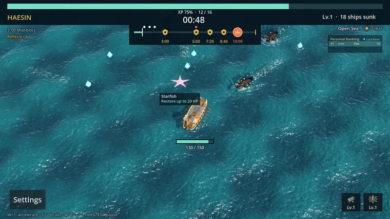 Actual HAESIN combat: player warship, surrounding sea, and battle HUD